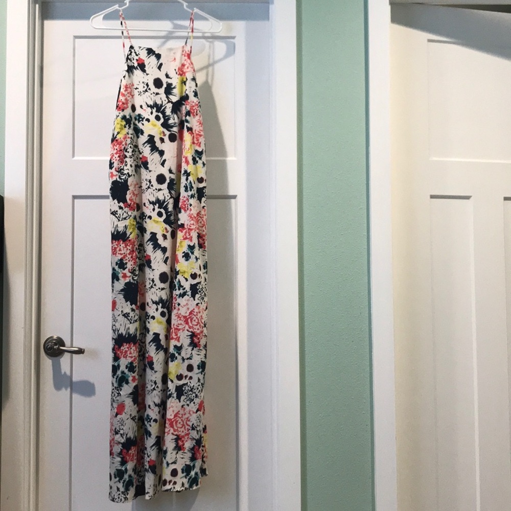 Floral Sleeveless Maxi Dress - White with Pink & Yellow
